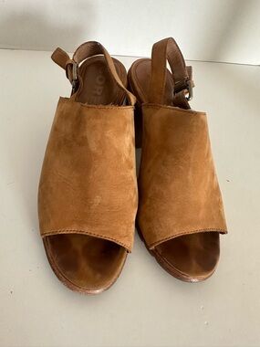 Sorel Brown Suede Open-Toe Slingback Heels